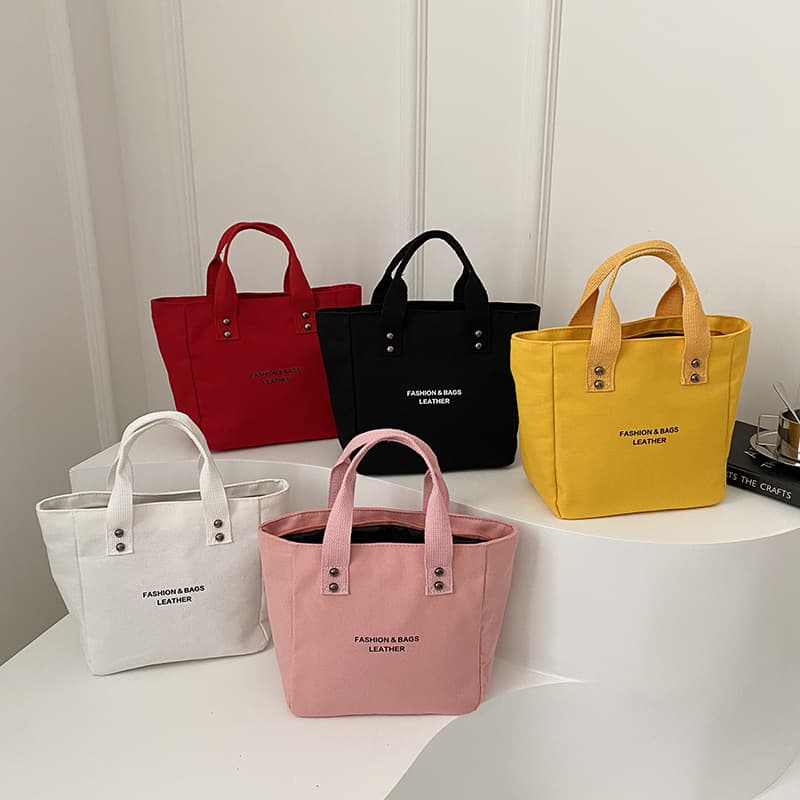 2024 Commute Personality Simple Letter Print Tote Bag Large Capacity Handheld New Solid Color Simple Bucket Bag