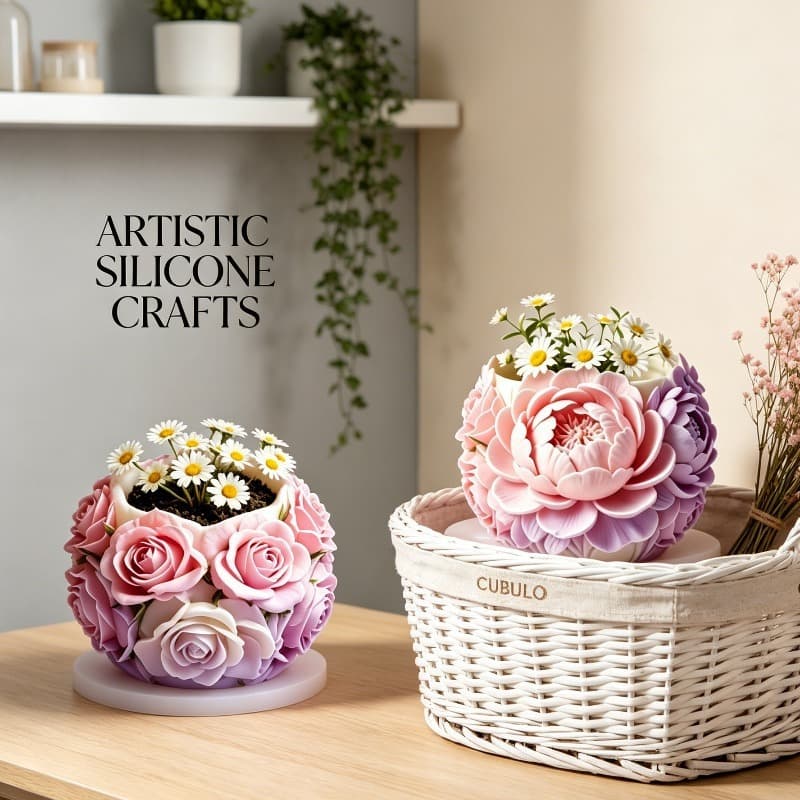 2 styles of rose and peony embossed flowerpot silicone mold DIY scented candle storage jar epoxy plaster mold