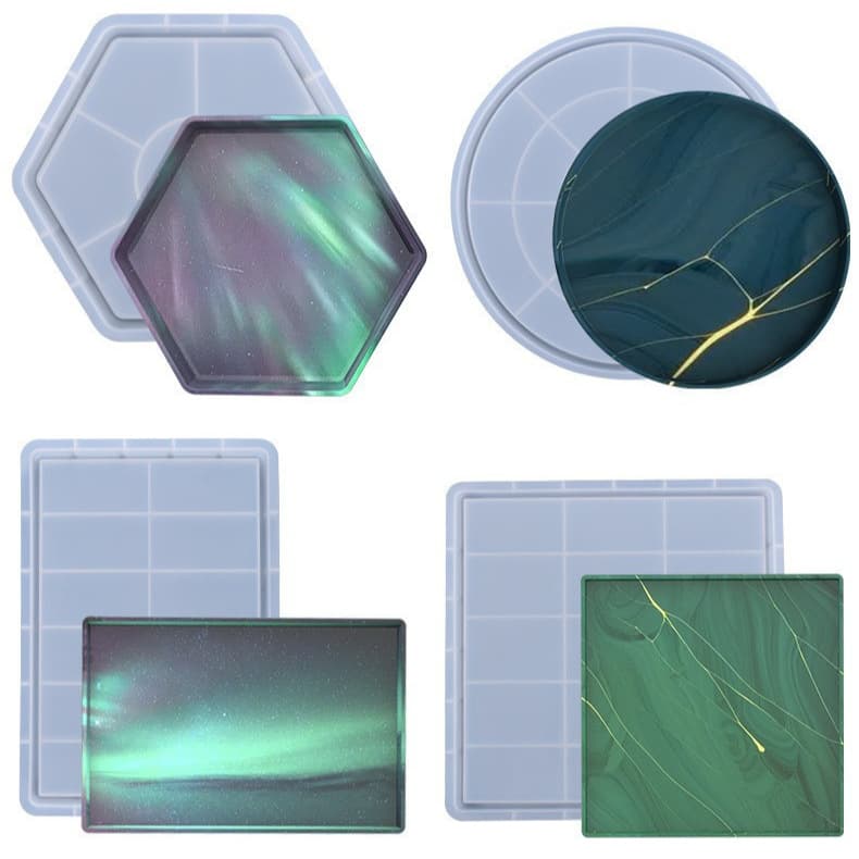 DIY Crystal Epoxy Resin Tray Mold - Rectangular, Round, Hexagonal Tray Mold for Living Room Fruit Tray Silicone Mold