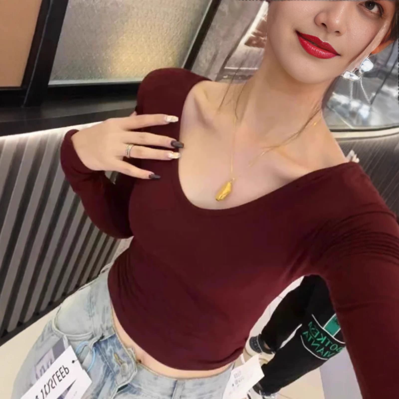 Cross-border De Velvet Spring/Autumn New V-Neck Short Sleeve T-Shirt Slim Fit Solid Color Stylish Base Layer Top