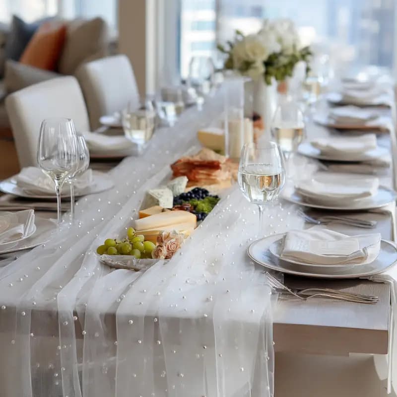 Simple Pearl Mesh Table Runner White Table Runner Decoration Birthday Sweet Table Cloth Decoration Photo Background Gauze Wedding Decoration