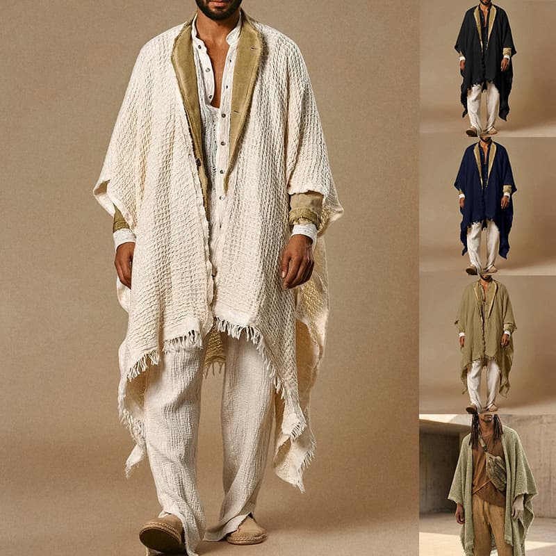 2026 cross-border European and American spring and summer new casual capes with fringed edges, capes, jackets, beach style men's shawls