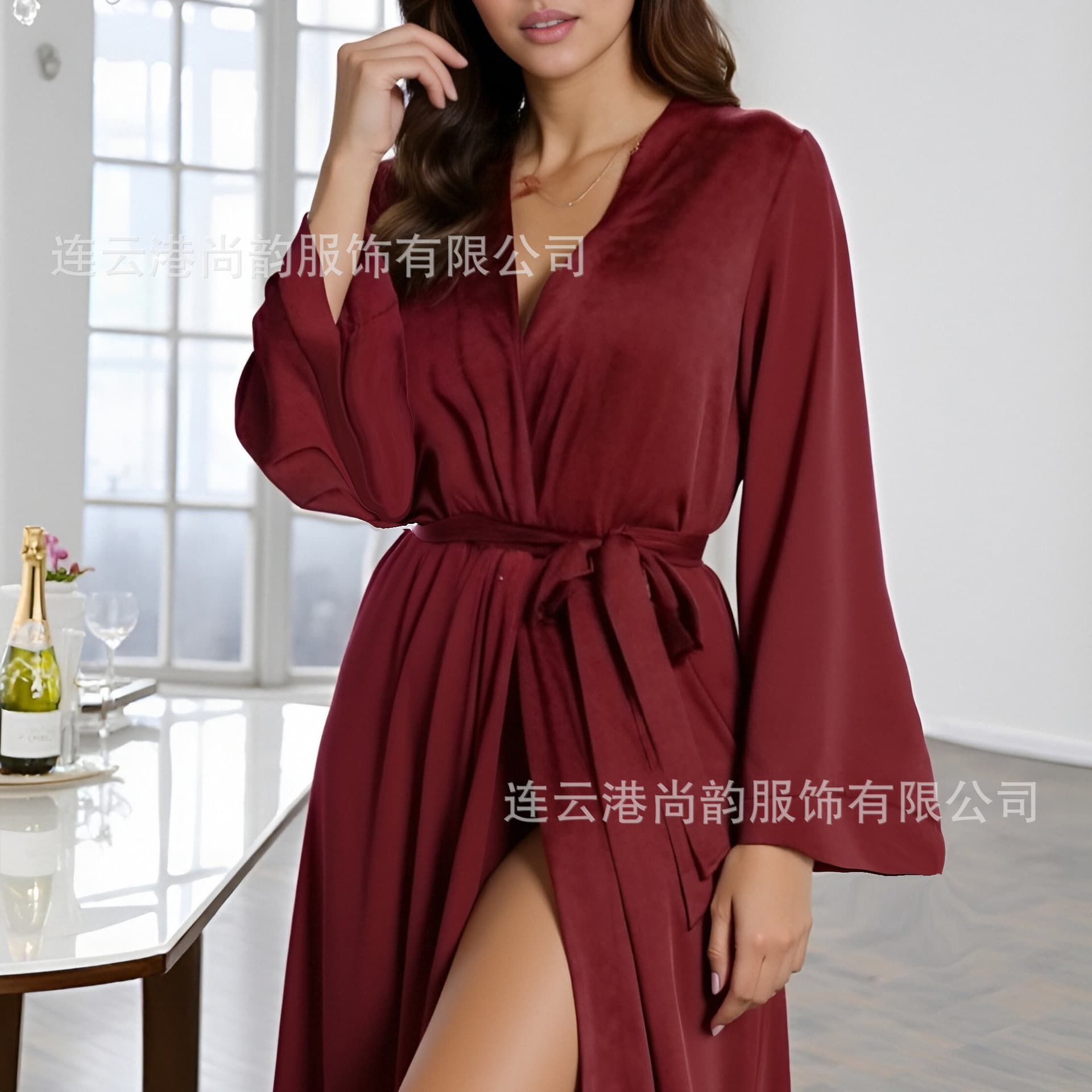 Cross-border TEMU Sexy Long Robe Long Sleeve Plus Size Women Comfortable Bathrobe Home Long Gown Sleepwear Wholesale