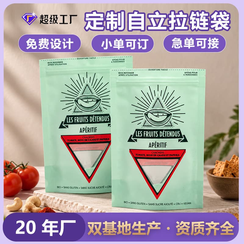 Food Stand-Up Zipper Pouch with Clear Window, Sealed Bag for Cookies, Dried Fruit, and Snacks, Custom Printed Food Bags for Export