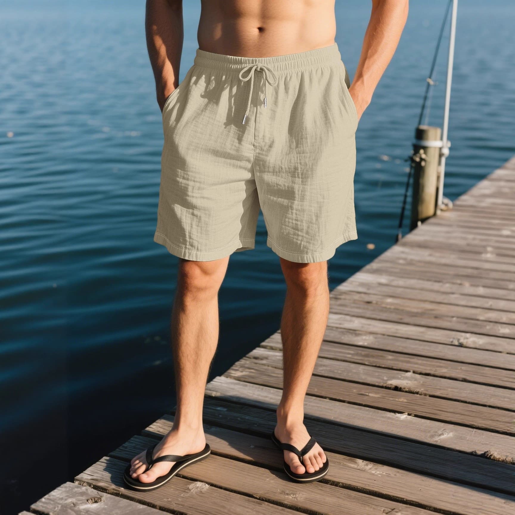 Cross-Border New Summer Hot-Selling Men's Clothing, Men's Linen Breathable Beach Casual Shorts, Sports Loose-Fitting Five-Quarter Pants for Men