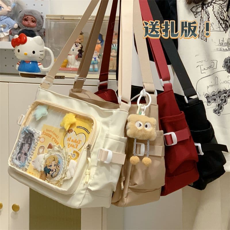 Q College Style Versatile School Bag Simple Large Capacity Messenger Bag for Women Transparent Badge Single Shoulder Bag Pain Bag Drop Shipping P