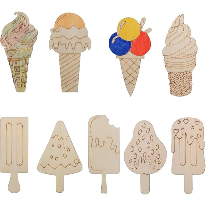Cross-border Summer Ice Cream Wooden Cutout 9 Styles Ice Cream Wood Slices Painting DIY Craft