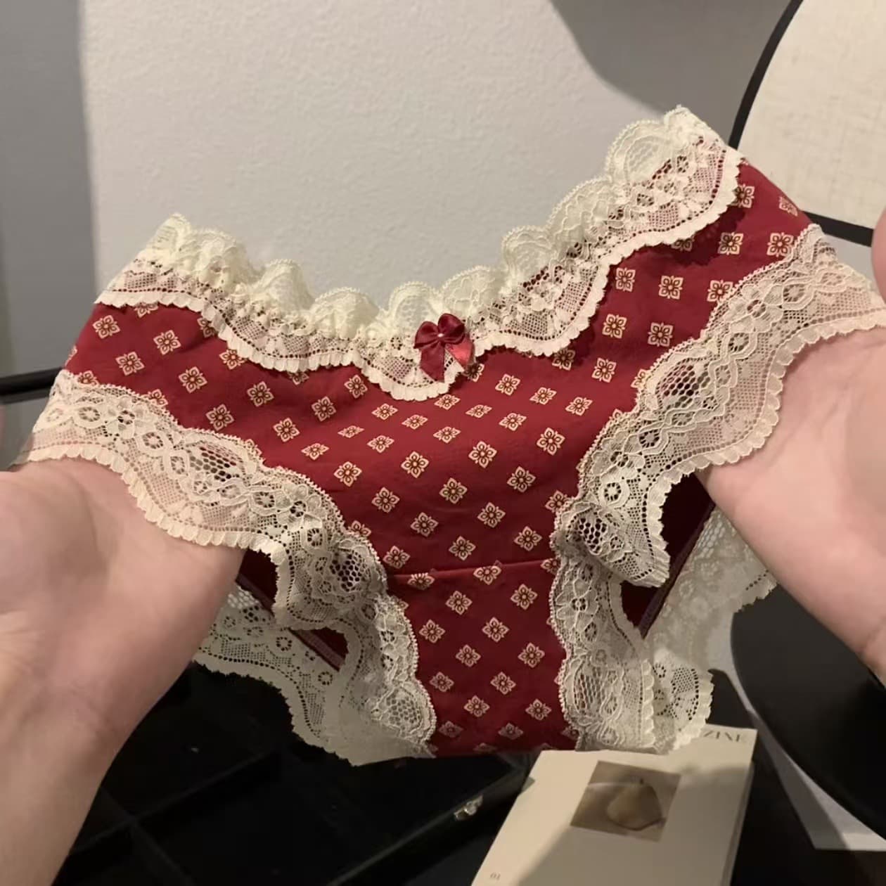 Women's New Year Red Underwear, Low-Rise Lace Trim, Festive Pure Desire, Sexy Japanese Style Pure Cotton Crotch Panties