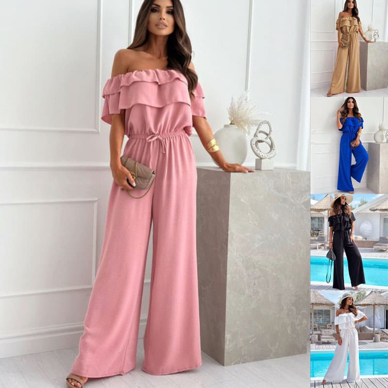 2025 Cross-Border Amazon Jumpsuit Women's Summer New Plus Size Chiffon Short-Sleeved Jumpsuit