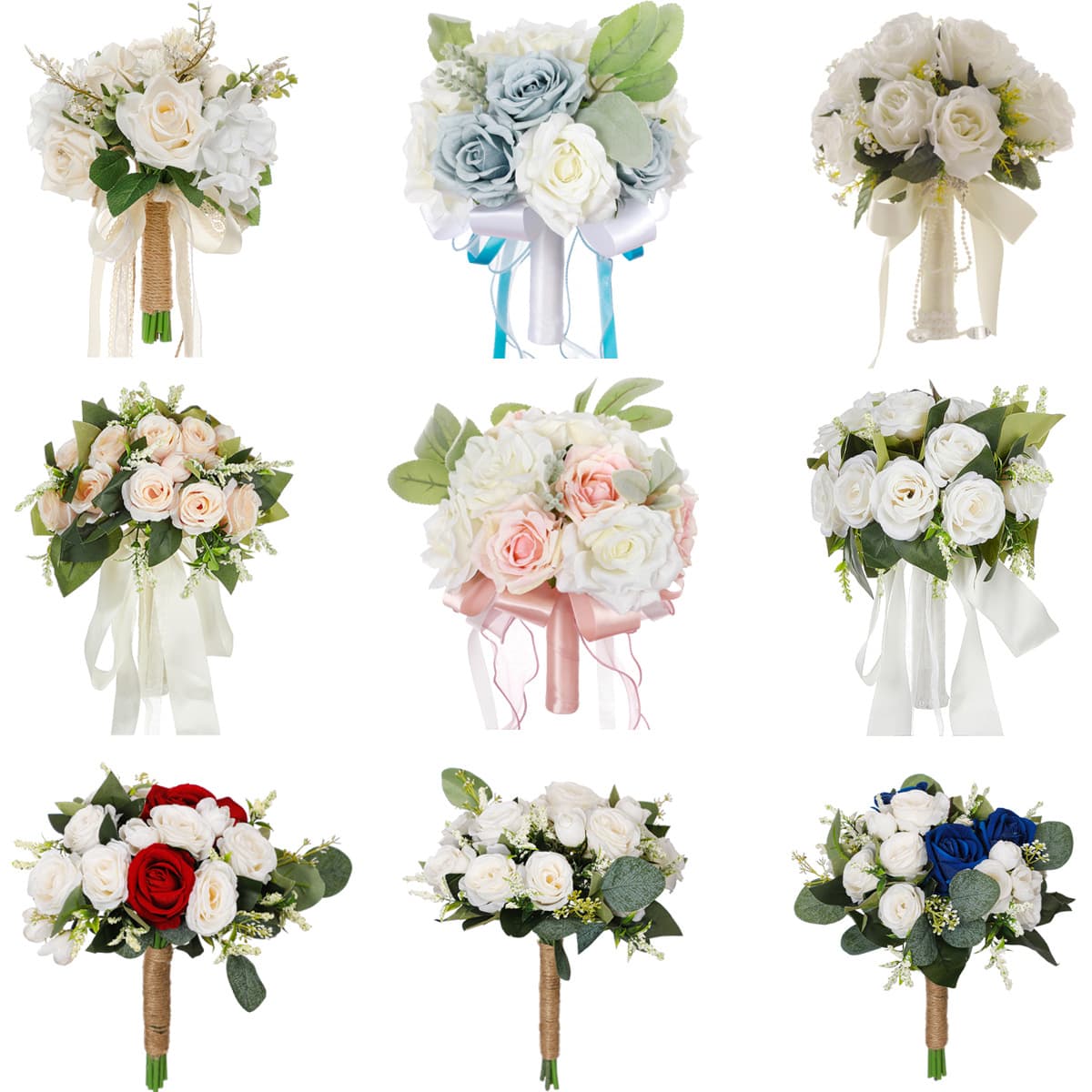 Baoqin Wedding Supplies Western Style Ivory White Simulation Bouquet Bride's Handheld Flowers Light Color System Wedding Flowers
