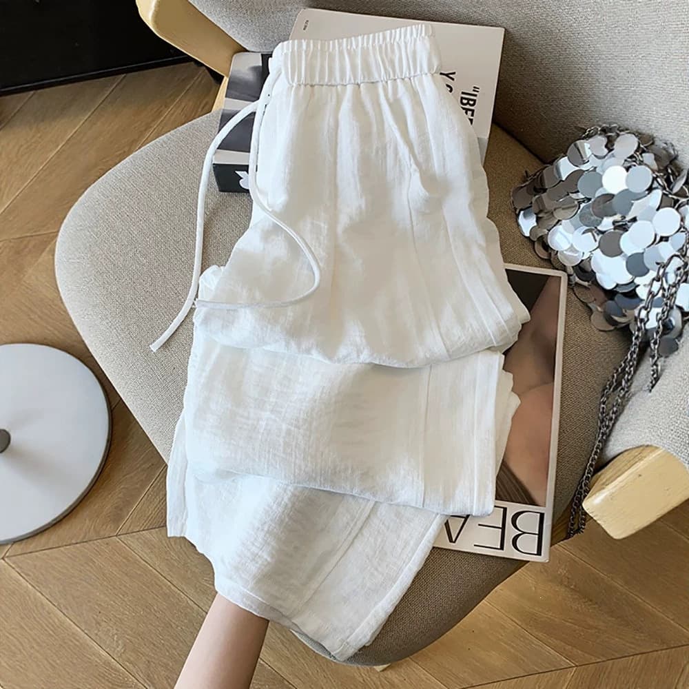 Personal Favorite Recommendation ~ Relaxed Linen Cotton Wide-Leg Pants for Women, Lightweight Spring/Autumn Style, Elastic Waist Casual Trousers