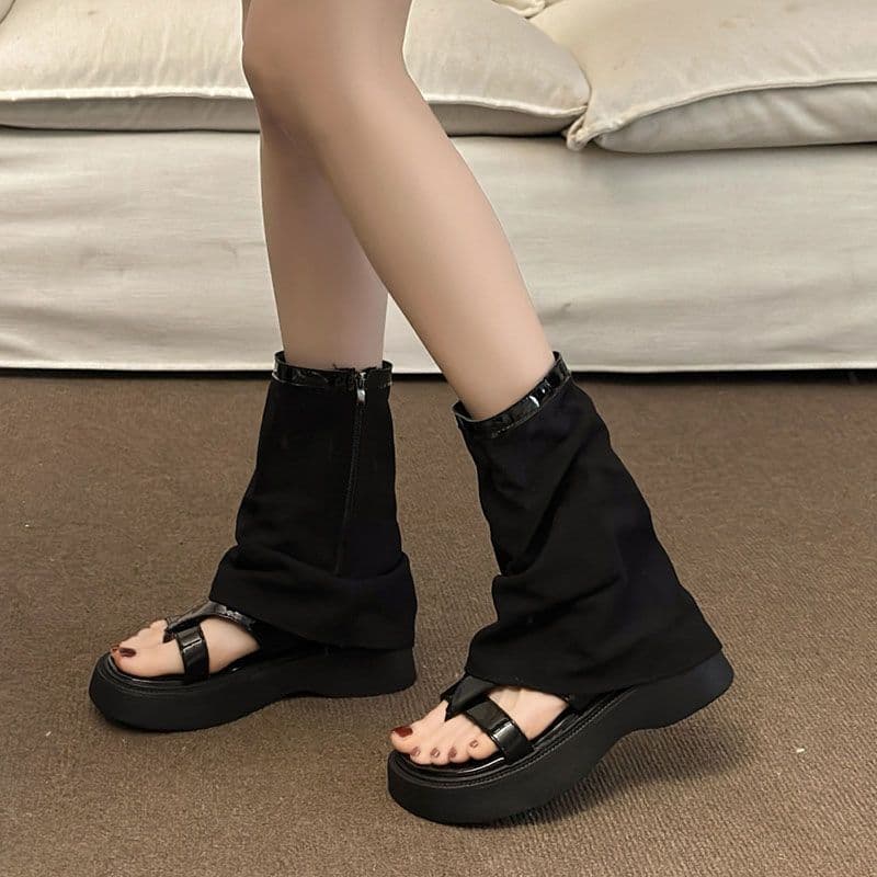 2024 Spring and Summer New Style Women's Sandals Thick Sole Height Increase Legging Boots Niche Roman Shoes Flip-Flop Retro Sandal Boots Ankle Boots