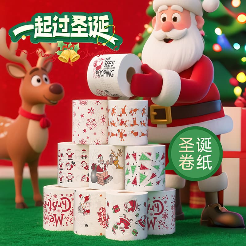 Colorful Cartoon Christmas Printed Hand Towel Paper, Household Bulk Economical Pack Toilet Paper, Wholesale Toilet Roll Paper