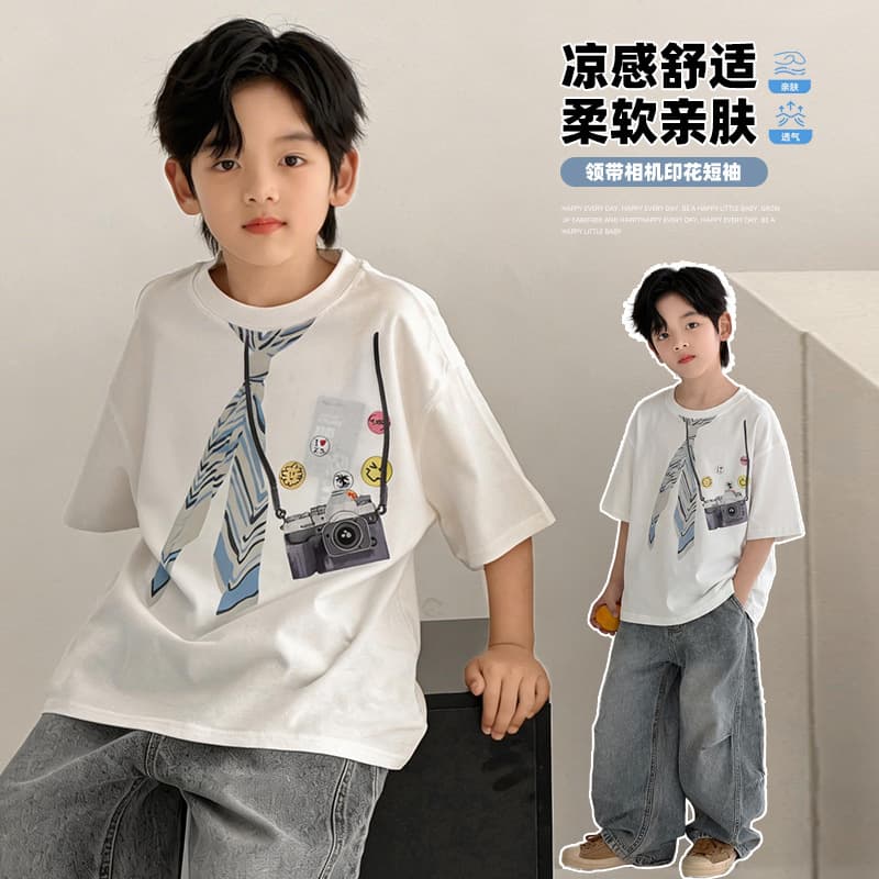Boys White T-Shirt Kids Short Sleeve Summer Cool Touch Half Sleeve Cotton Tee Big Boy Summer Cool Style Top