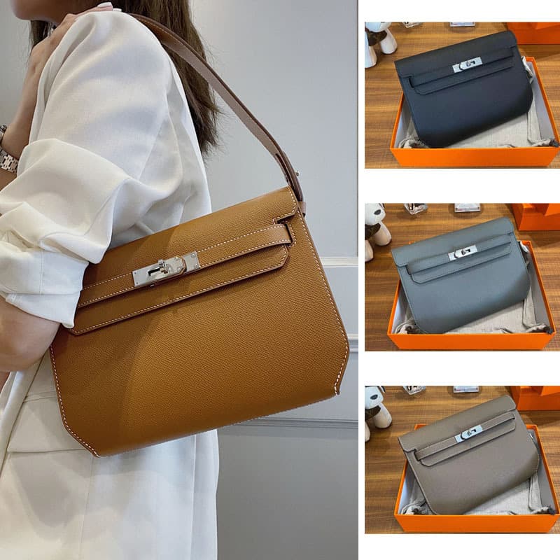 Kelly Bag Unisex Shoulder Crossbody Handbag Genuine Leather Epsom Calfskin Commuter Briefcase