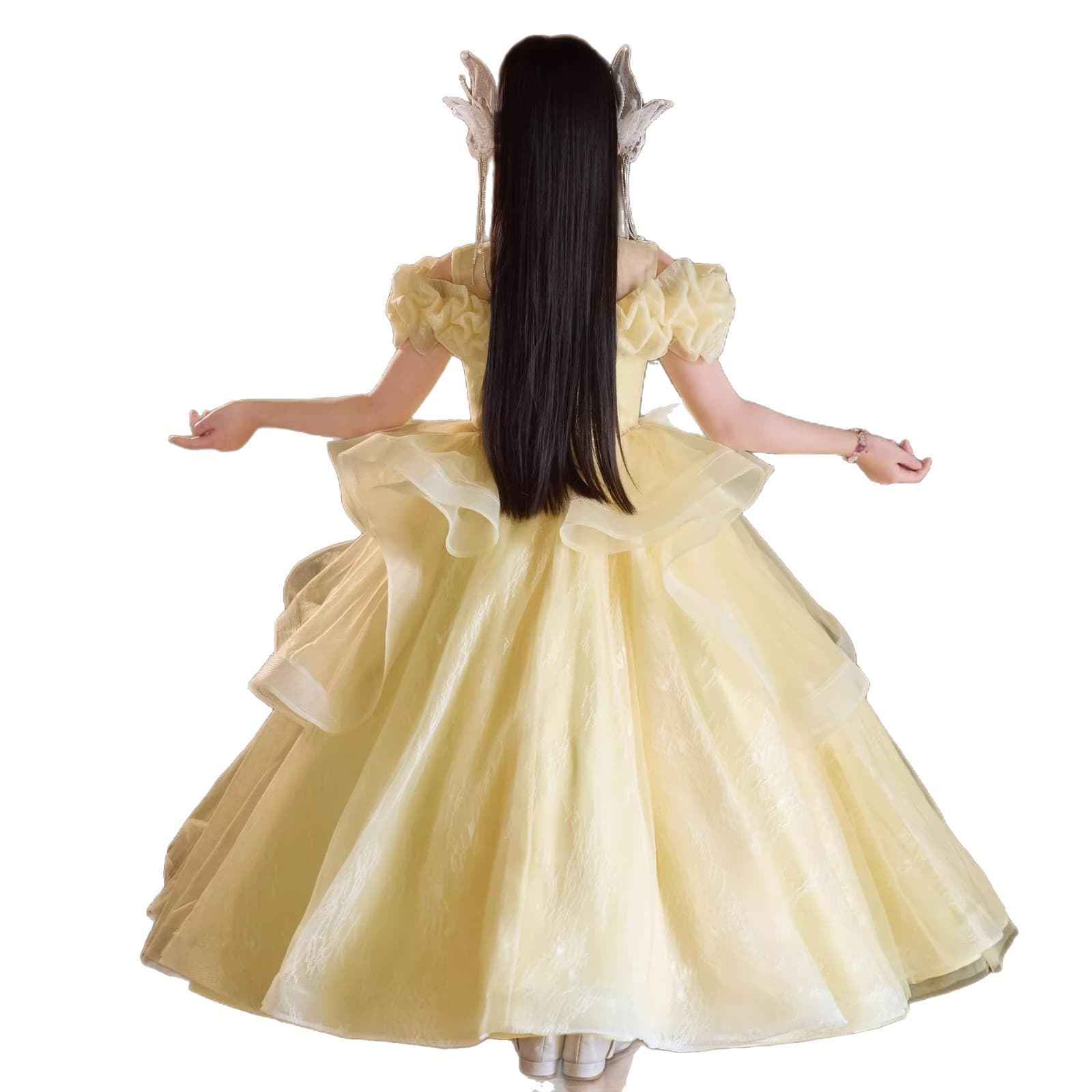 Kids Princess Dress Yellow Birthday French Light Luxury Unique Hostess Beautiful Girl Piano Performance