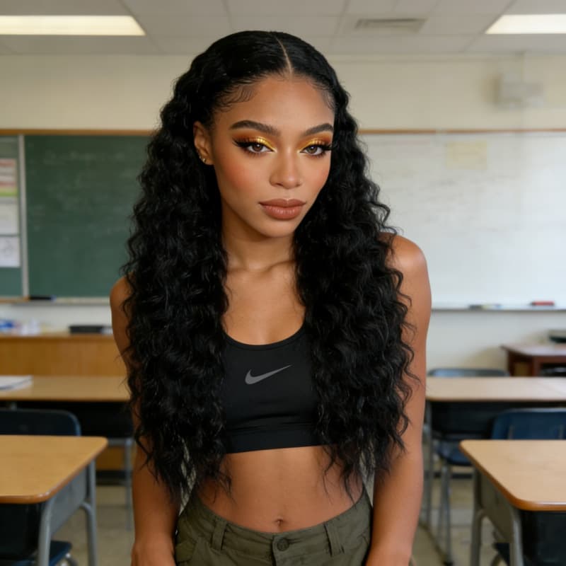 Women's Synthetic Wig with Middle Part, Front Lace, Cornrow Curls, Long Wavy Hair, Water Wave Style, Drop Shipping for Cross-Border E-Commerce