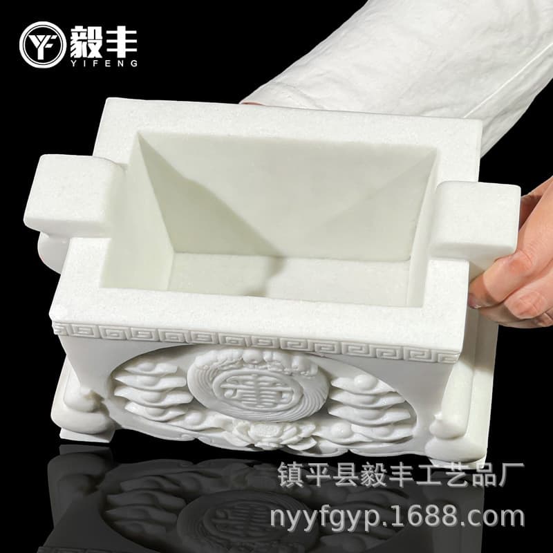 Cemetery Incense Burner for Qingming Festival Worship, Buddhist and Family Use, White Marble Outdoor Incense Burner for Ancestor Memorial and Incense Offering