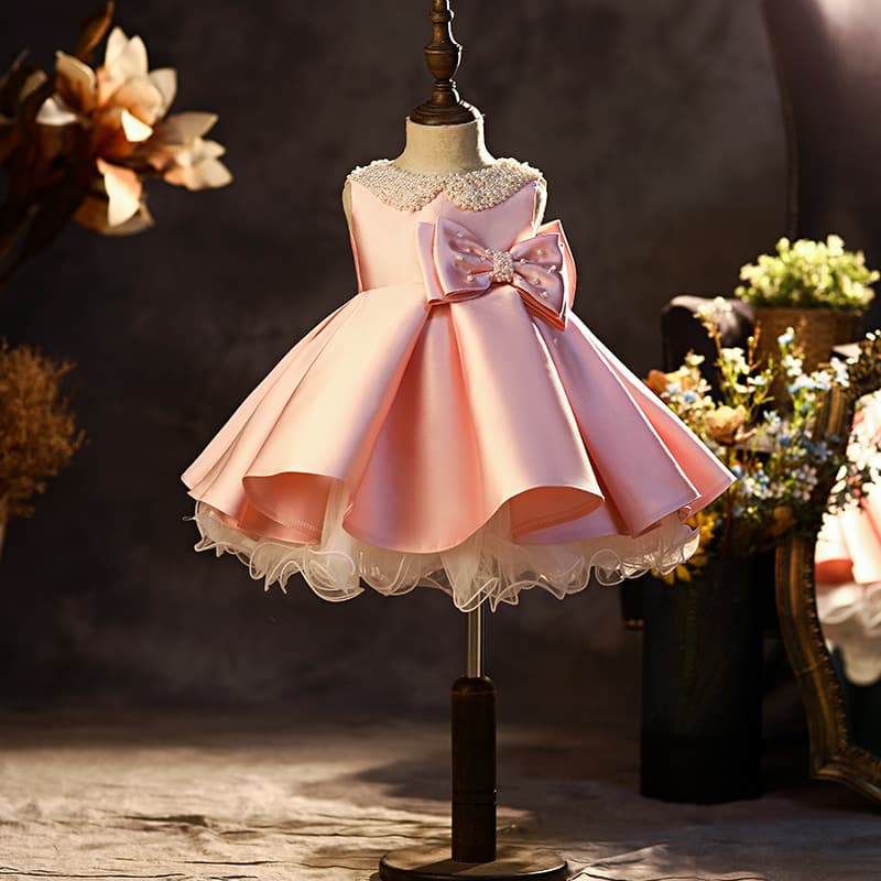 Girls Princess Dress Pink Birthday Cake One Year Old Children's Ball Gown Frock Skirt Children's Formal Wear Polyester Fiber