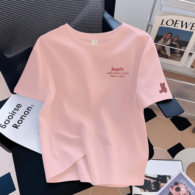 Pink Dopamine Pure Cotton Short Sleeve T-Shirt Women 2025 Summer New White Loose Fashion Design Top Ins Trend