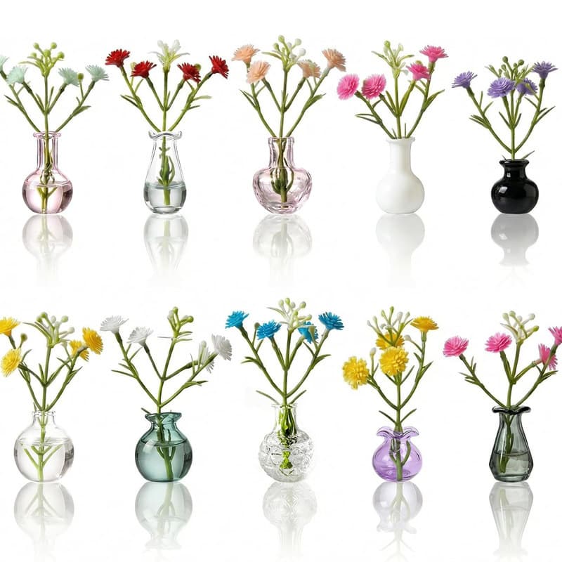 Glass Fridge Magnets 10-Pack Mini Vase Fridge Magnets Micro Vase Magnetic 3D Flower Arrangement Glass Decorative Bottles