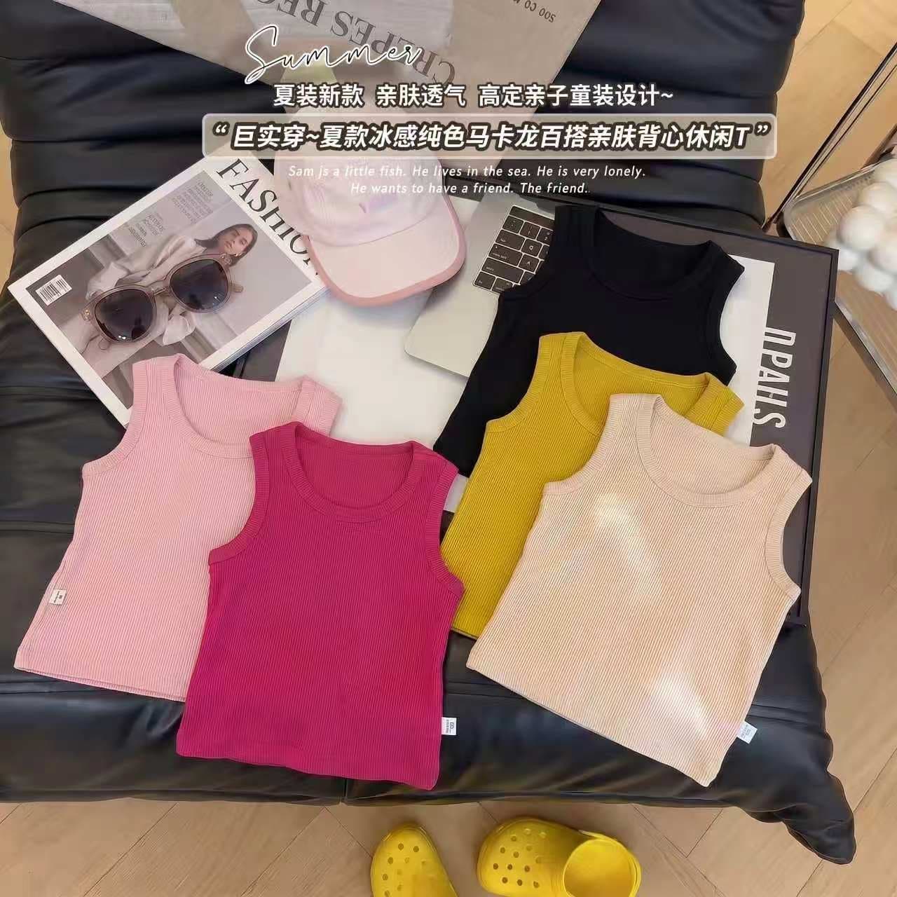 Summer Dopamine! Kids Solid Color Macaron Vest Thin Round Neck Undershirt Baby Sleeveless T-Shirt for Boys and Girls