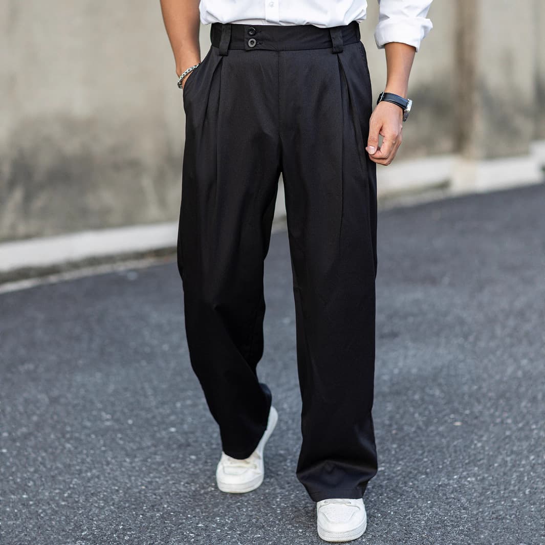 Cross-Border Spring/Autumn Men's Pleated Drape Loose Trousers, Versatile Straight Casual Pants, Korean Trendy Long Pants, Cool Style