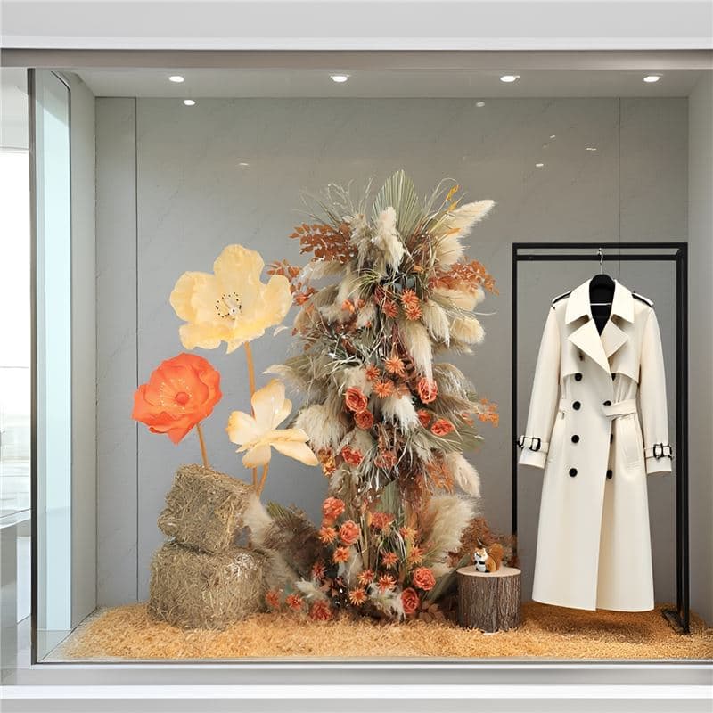 Artificial flowers and reeds for window decorations, trendy photo spots, and large floral decorations for autumn and winter.
