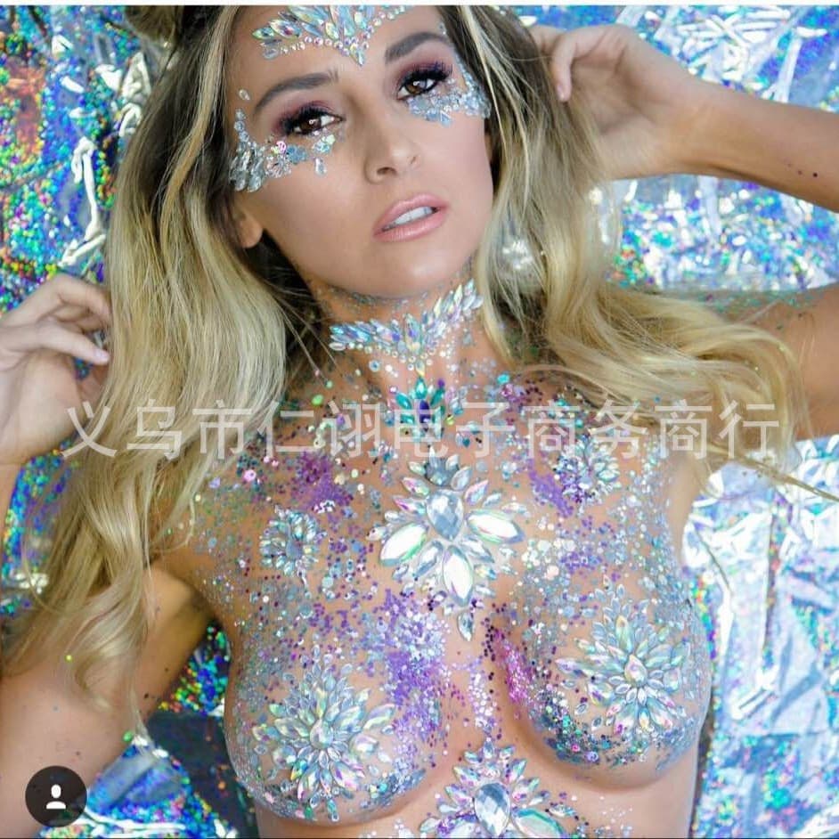 Performance makeup chest rhinestone sticker chest rhinestone resin tattoo sticker bar party chest decoration 1-40