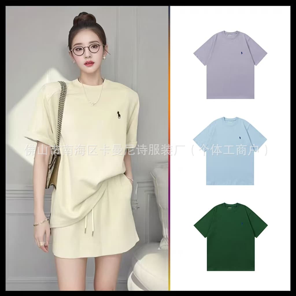 RL Ralph Lauren Unisex Thick Short-Sleeve T-Shirt Polo Pony Logo Pure Cotton Casual Loose American Half-Sleeve Cross-Border Trendy