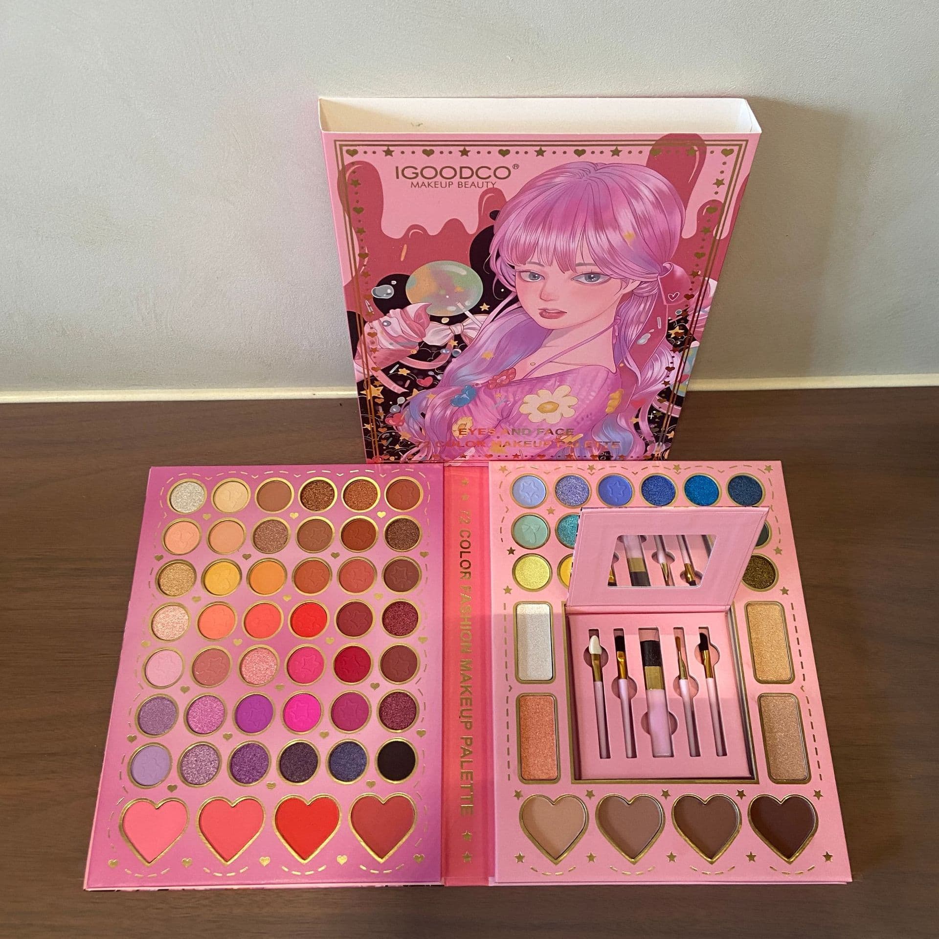 New Book-Style 72-Color Eyeshadow Palette Set with Matte and Shimmer Shades, Blush, and Brush Kit, Makeup Palette, Cross-Border Wholesale