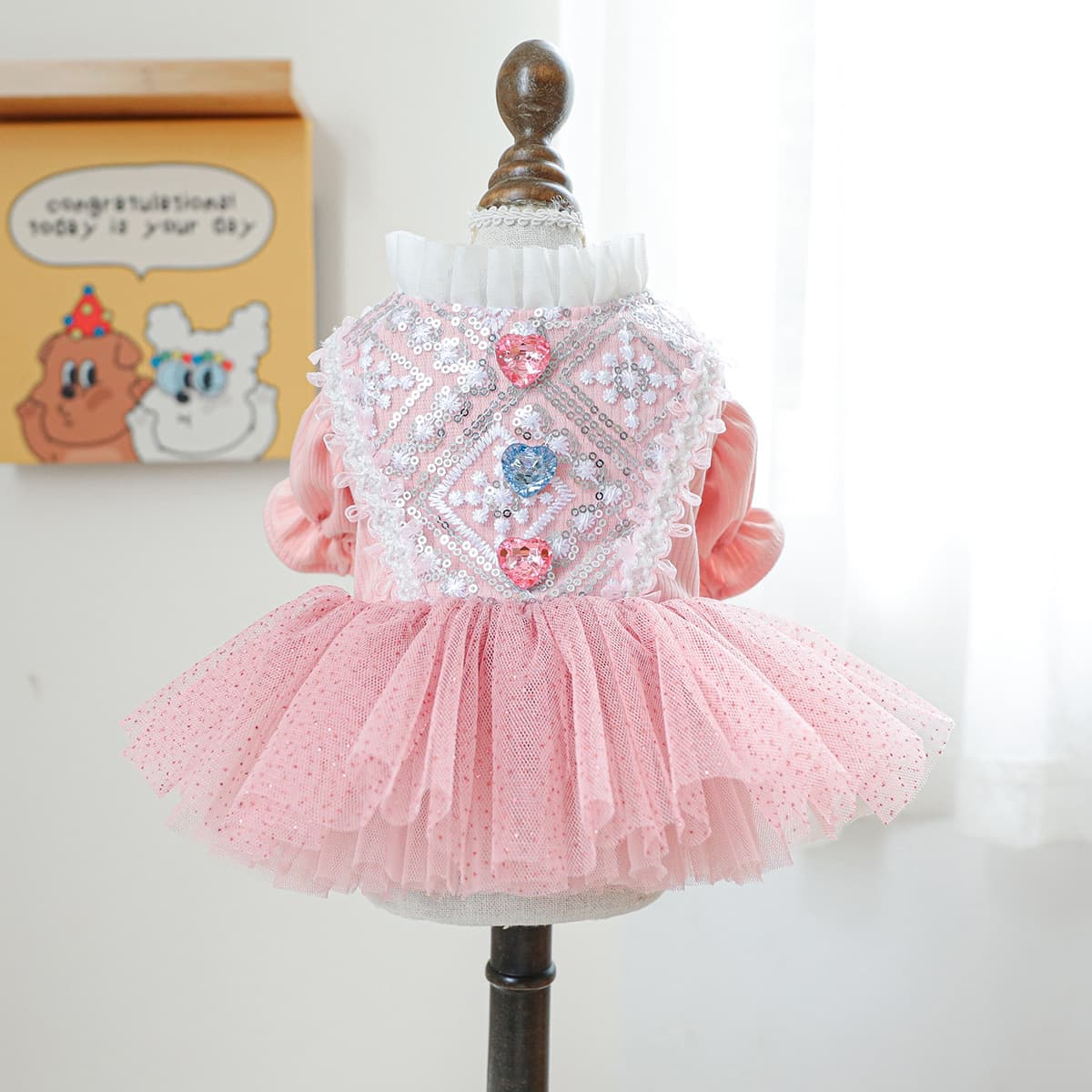 PTECIRCLE Pet Circle Small and Medium Dog Clothing Cat Clothing Heart Sequin Wedding Dress
