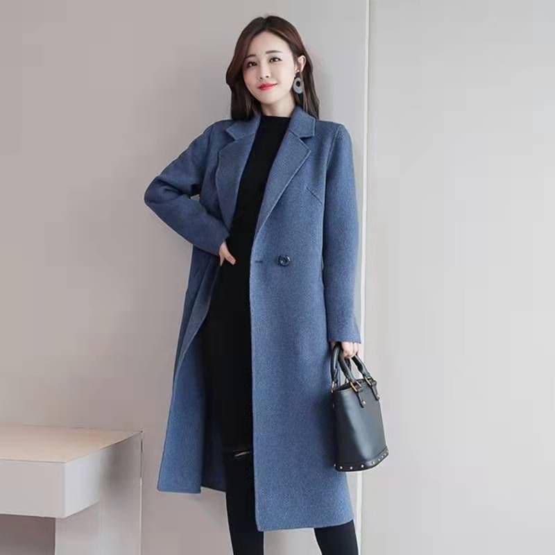 Cotton and thickened woolen coat for women winter new mid-length woolen Korean style loose large size slim woolen coat for women