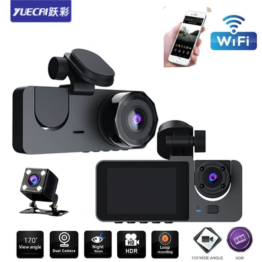 Car 3-Camera Triple Recording Triple Lens Dash Cam 3 DVR HD Night Vision 1080 with Reverse Camera