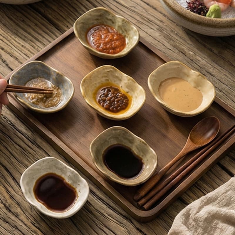 Japanese Kiln-Transformed Ceramic Oyster-Shaped Plate for Sushi Soy Sauce, Wasabi, Appetizers, Hot Pot Dipping Sauce Dish