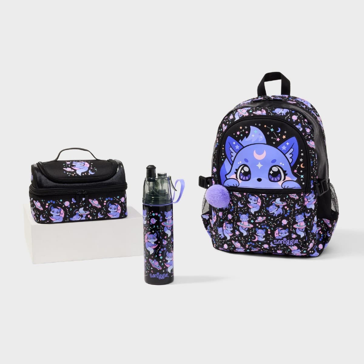 Australian smiggle school bag moon cat girls backpack meal bag pencil case set gift