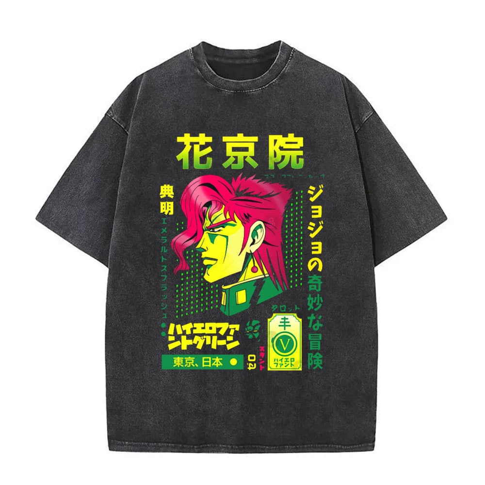 Anime JoJo's Bizarre Adventure Kakyoin Noriaki Vintage Washed T-Shirt Unisex Comic Oversized Short Sleeve
