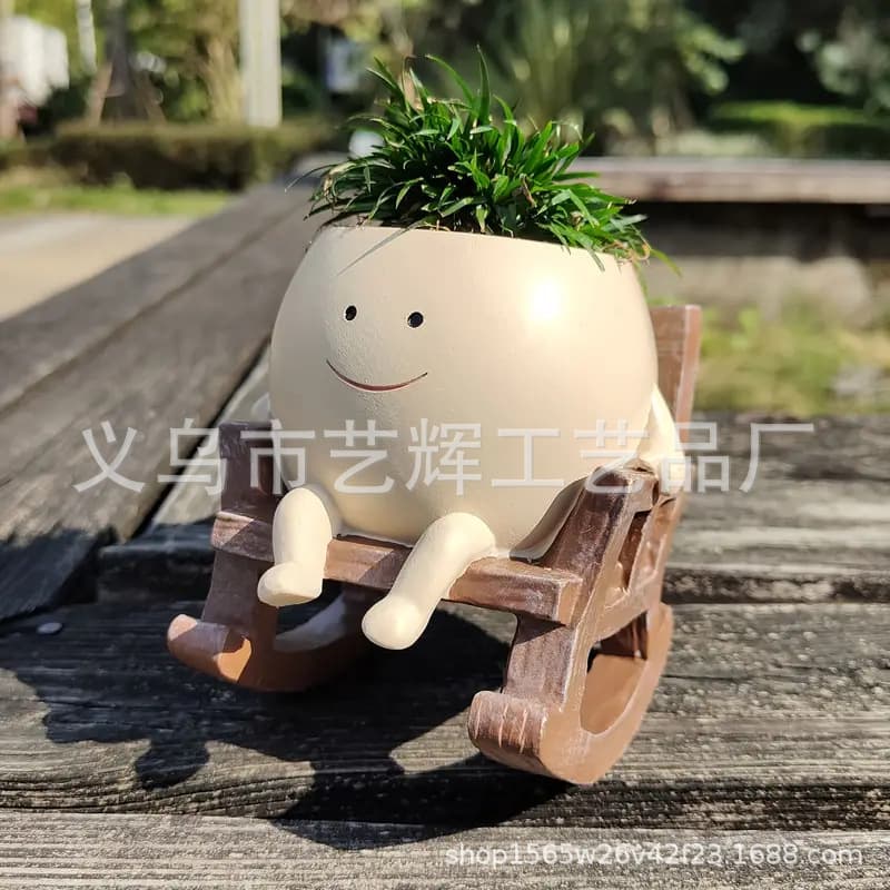 Cross-border Independent Station Bestseller Smily Face Planter Pot Creative Gift Resin Ornament