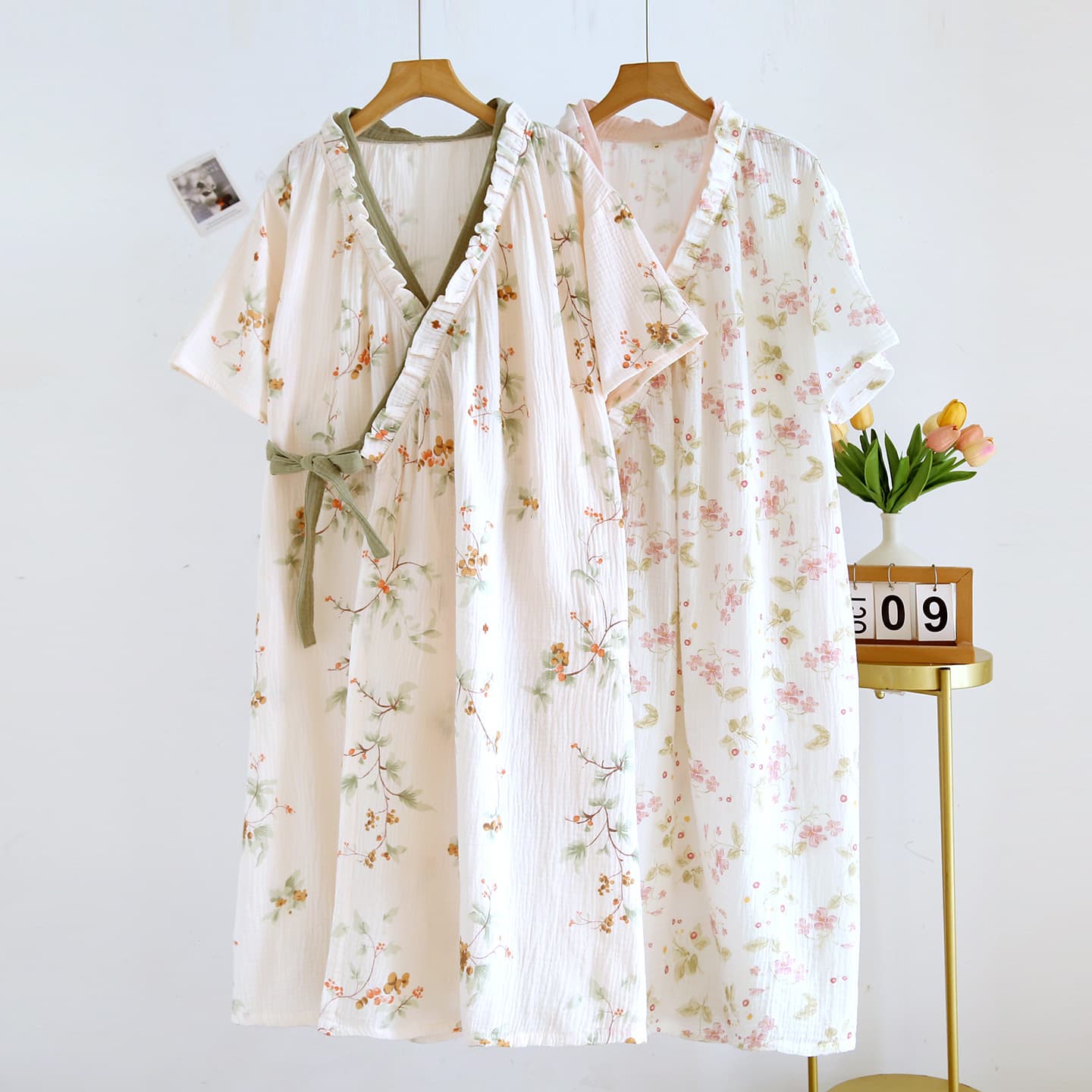 Summer pure cotton gauze bathrobe for women, cotton long-sleeved Chinese style Hanfu nightgown, pajamas, summer thin bathrobe, steaming suit