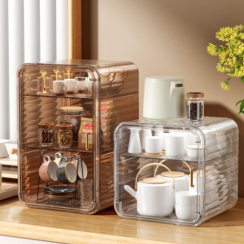 Dustproof tea set holder, transparent ceramic tea cup cabinet, mug storage box, water cup storage rack