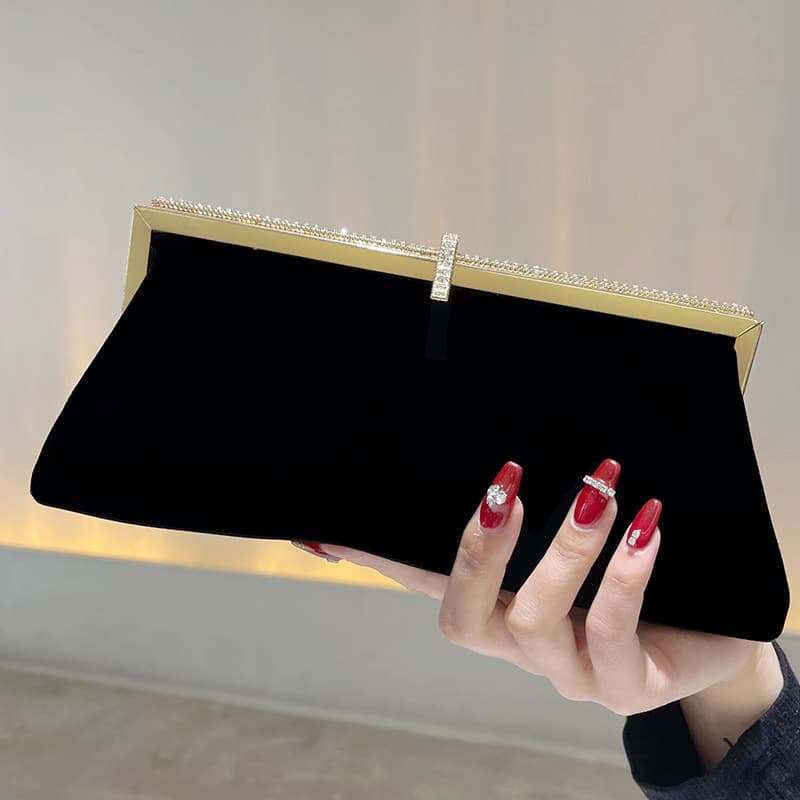 Autumn and winter new velvet clutch bag, celebrity dinner bag, diamond dress bag, banquet bag, versatile crossbody bag