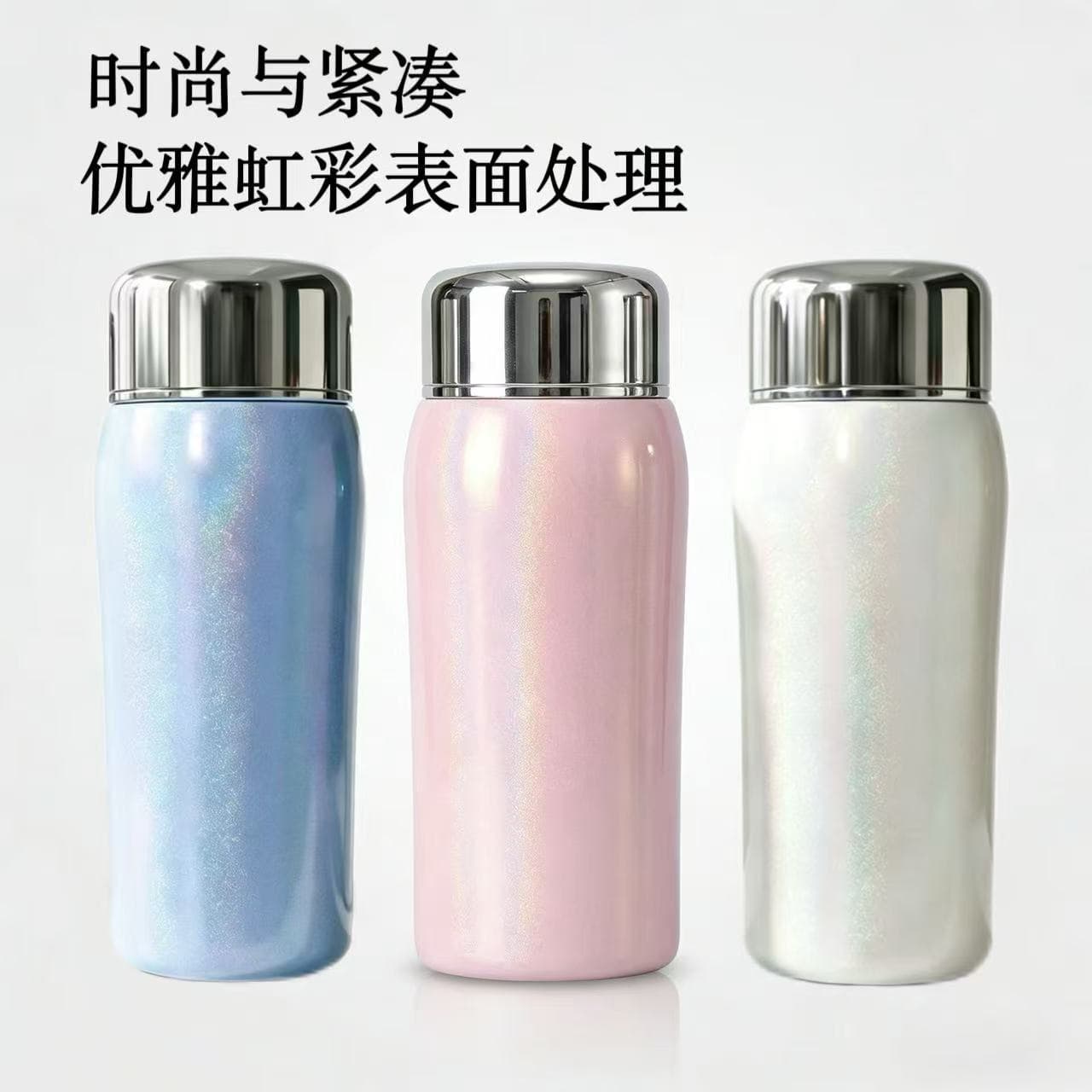 Mini rainbow paint cute water bottle 8 oz compact thermos cup vacuum liner stainless steel pocket cup