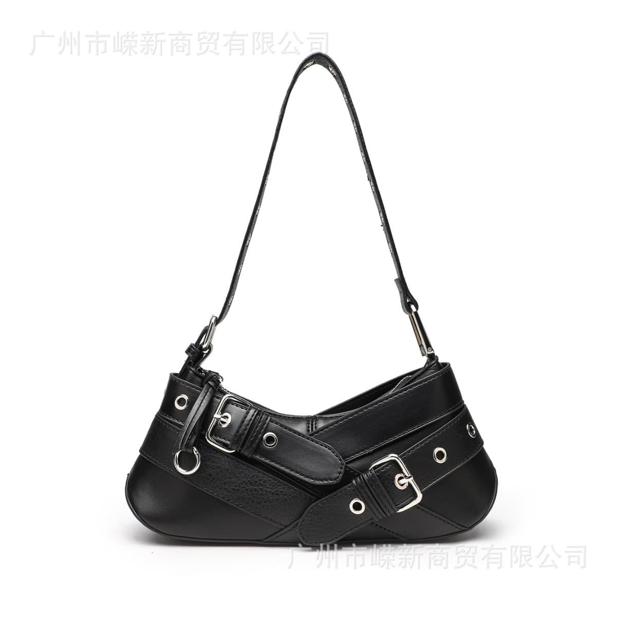 Zr Women's Bag 2025 New Fashion Niche Punk Hot Girl Black Belt Decoration Fashion Single Shoulder Underarm Motorcycle Bag