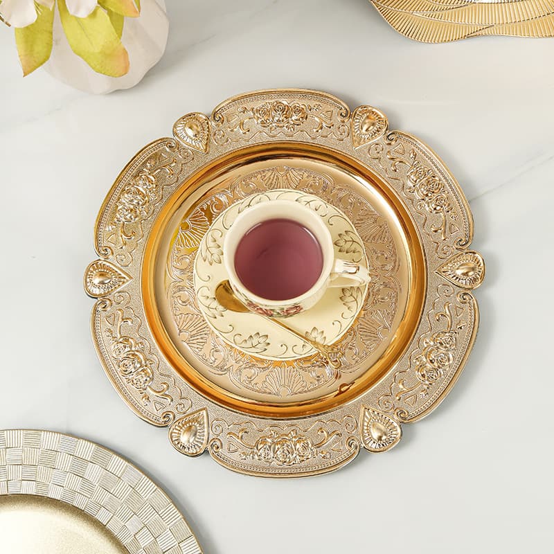 Charger Plate Wholesale 13-inch Electroplated Luxury Wedding Hotel Plastic Plate Gold Rim Decorative Plate