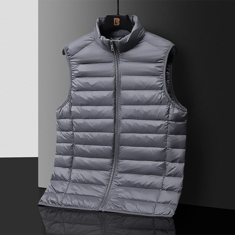 New Autumn/Winter Lightweight Down Vest Men's Sleeveless Jacket, Solid Color Slim Fit Stand Collar