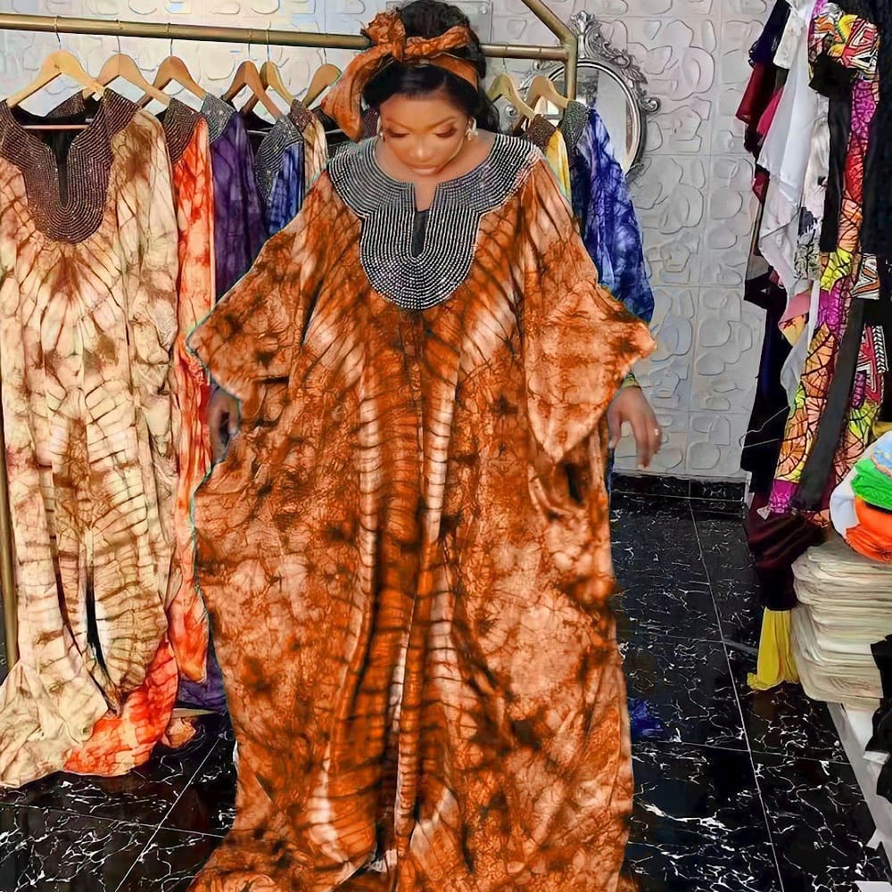 2024 Printed Sequin Headscarf Robe African European and American Ethnic Style Dress African Style Robe