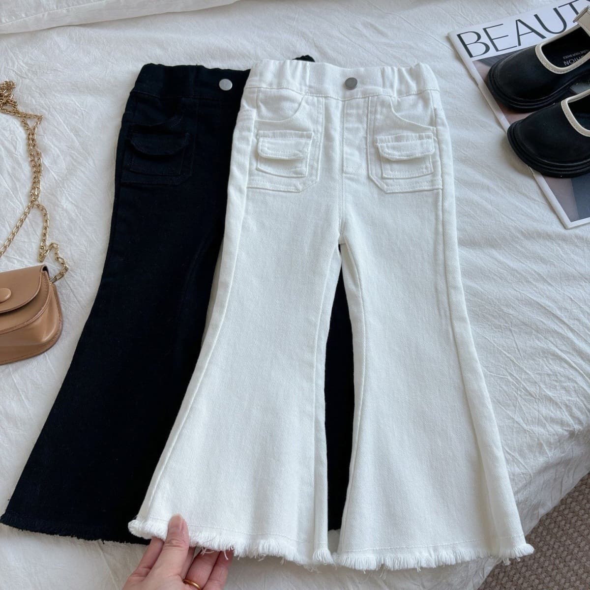 Pants 2026 bell bottoms spring new style spring and autumn style versatile cotton casual pants baby cute children's clothing