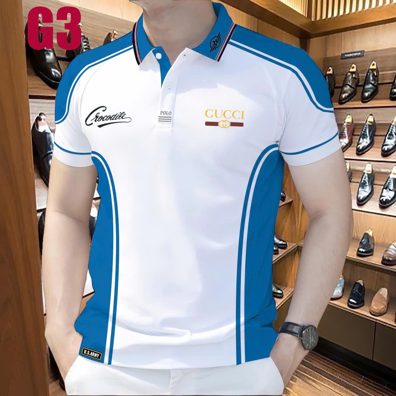 European and American Cross-border New Men's 3D Polo Shirt Amazon Standalone Short Sleeve Polo Casual Workwear Blue