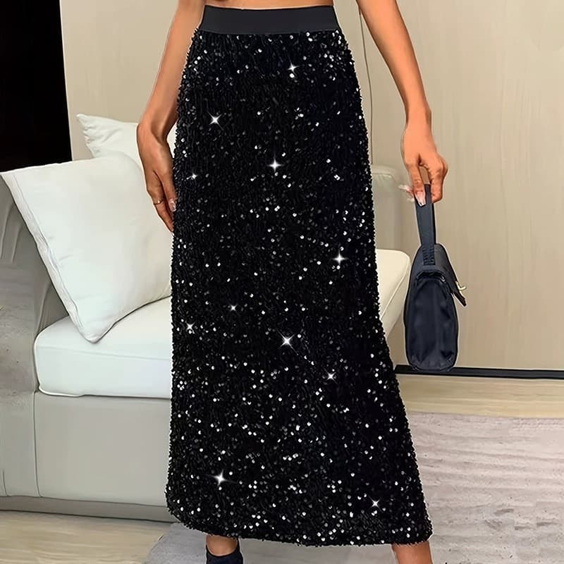 Cross-border Supply Black Sequin Long Skirt High Waist Straight Tube Formal Dress Party Evening Gown Women's Wholesale