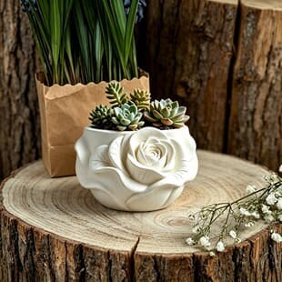 Rose Flower Pot Silicone Mold 3D Rose Succulent Pot Plaster Epoxy DIY Scented Cup Storage Jar Decoration